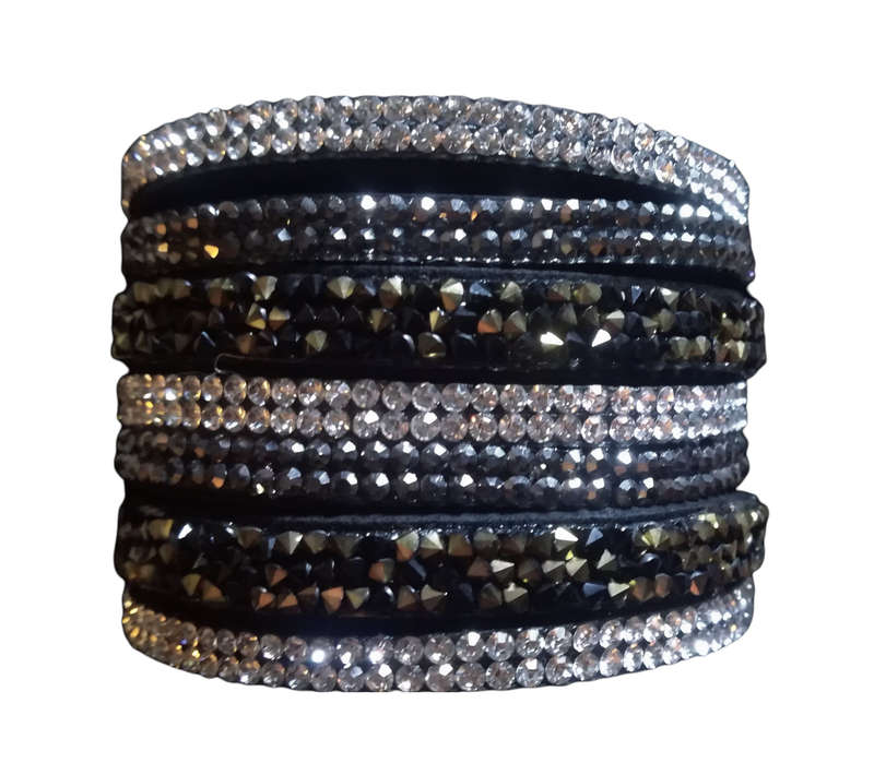 Multilayer Wrap Faux Suede Black Rhinestone Bracelet