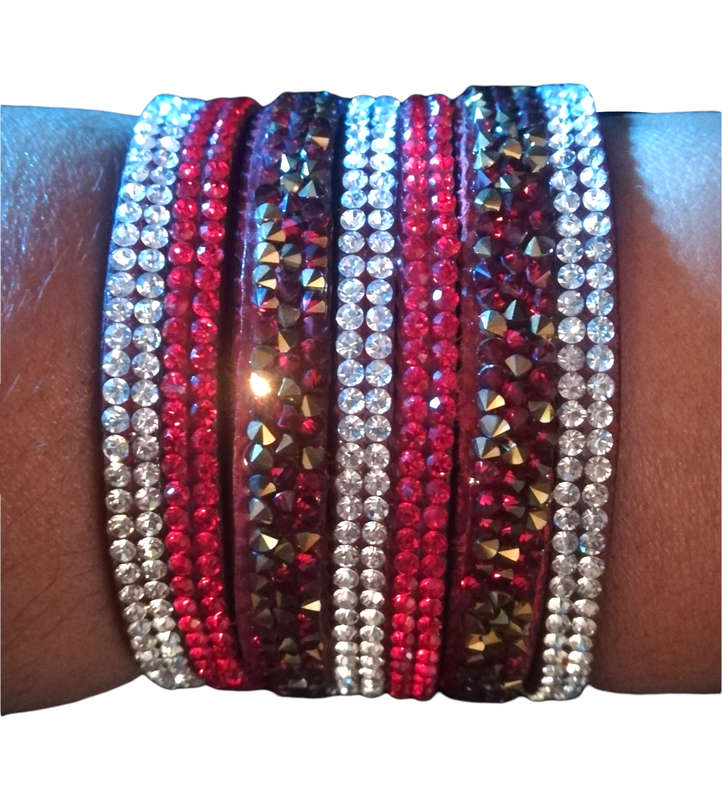 Multilayer Wrap Faux Suede Red Rhinestone Bracelet