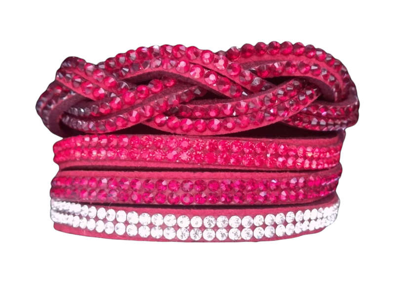 Multilayer Double Wrap Faux Suede Red Rhinestone Bracelet