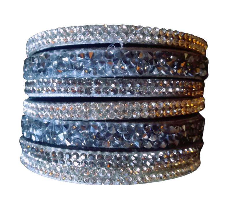 Multilayer Wrap Faux Suede Grey Rhinestone Bracelet