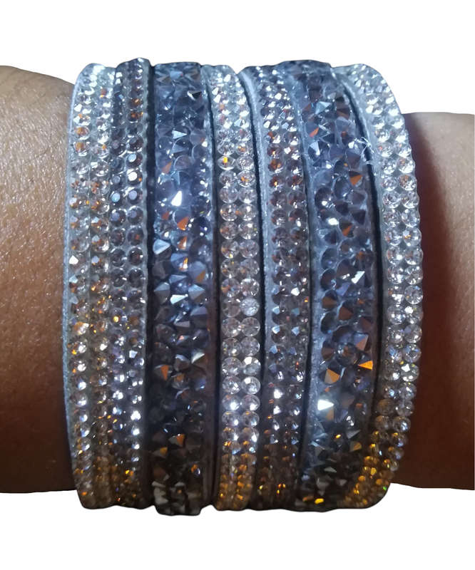 Multilayer Wrap Faux Suede Grey Rhinestone Bracelet