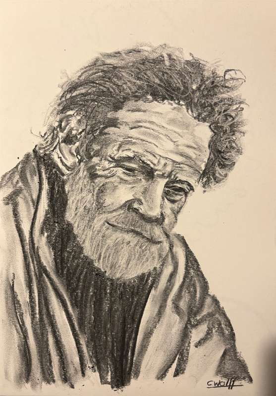Old man in charcoal