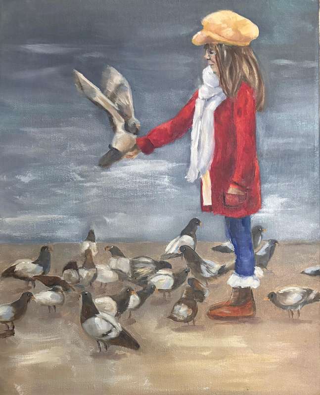 Girl and doves