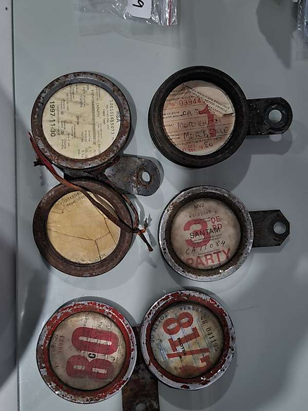 LOT VINTAGE MOTORCYCLE LICENCE DISK HOLDERS