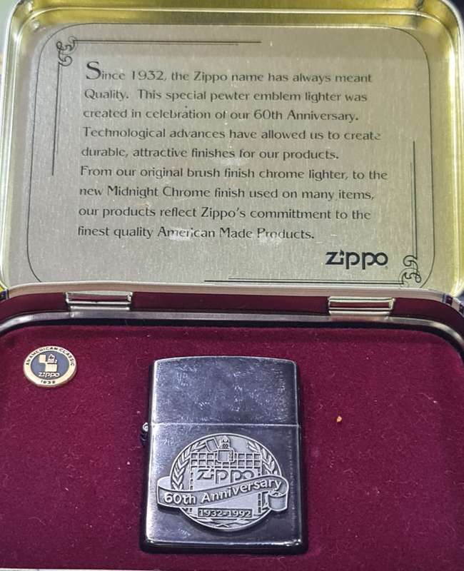 VERY RARE 60TH ANNIVERSARY ZIPPO LIGHTER