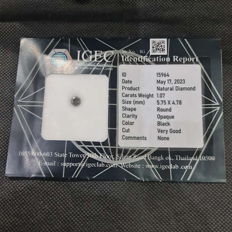 IGEC CERTIFIED 1.07 CARAT BLACK DIAMOND