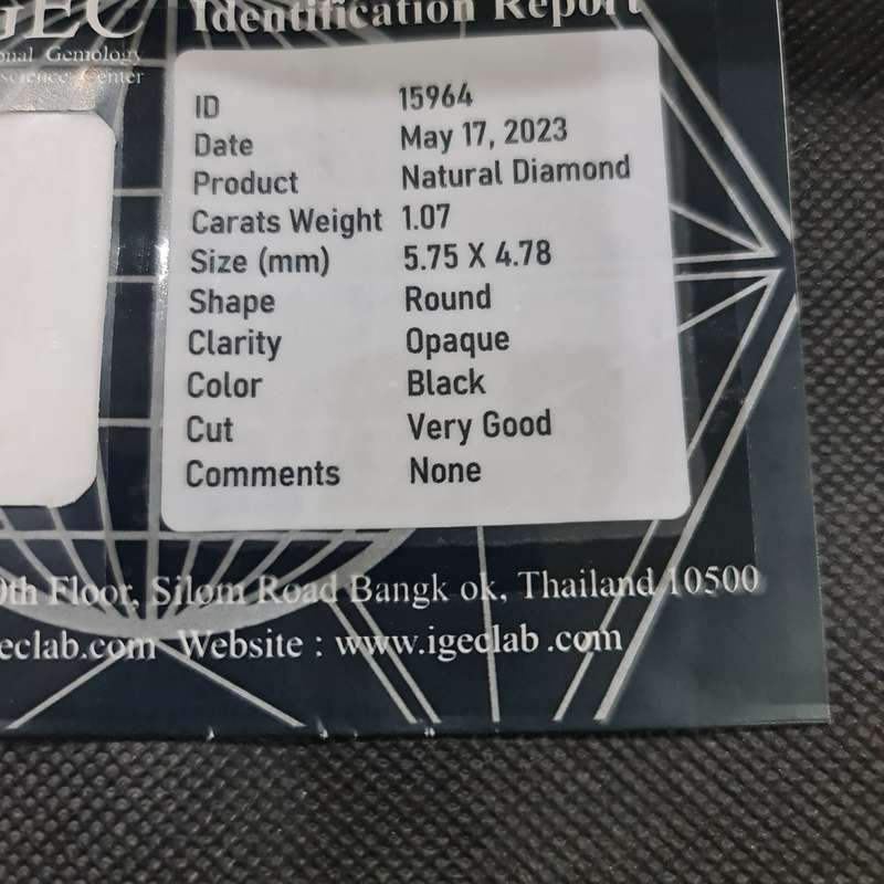 IGEC CERTIFIED 1.07 CARAT BLACK DIAMOND