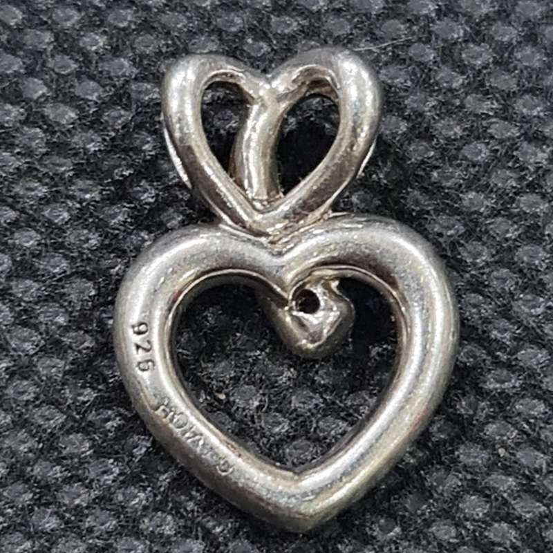 VINTAGE HDIA 925 STERLING SILVER DOUBLE HEART PENDANT WITH STONE