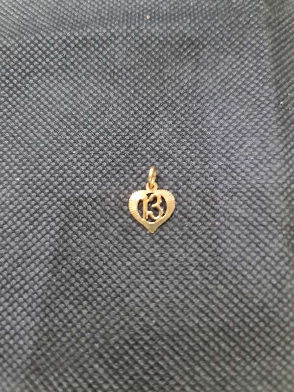 9CT YELLOW GOLD HEART CHARM WITH THE NUMBER 13
