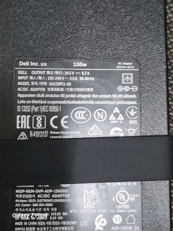 Dell 130W Da130pe1-00 19.5V 6.7A 3-pin/Big Round Pin OEM Charger NO Power Adapter
