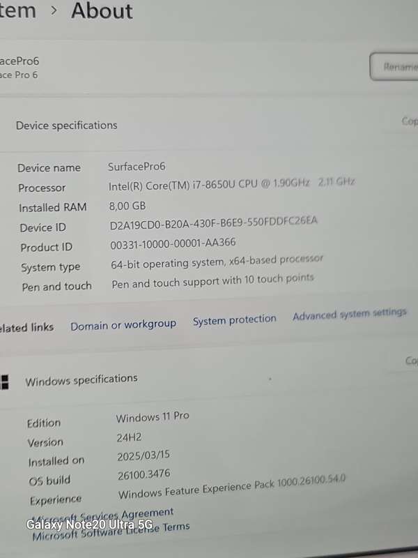 MICROSOFT SURFACE PRO6 CORE I7 8th GEN 256GIG STORAGE 8GIG RAM WINDOWS 11pro 24H2