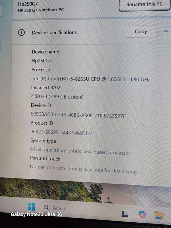 HP 250 G7 CORE I5 8TH GEN 250GIG SSD 8GIG RAM WINDOW'S 11 24H2