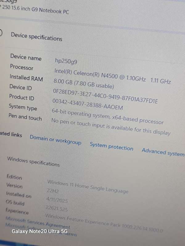 Hp 250 G9 Intel celeron N4500 256nvme 8gig ram Windows  11 24h2