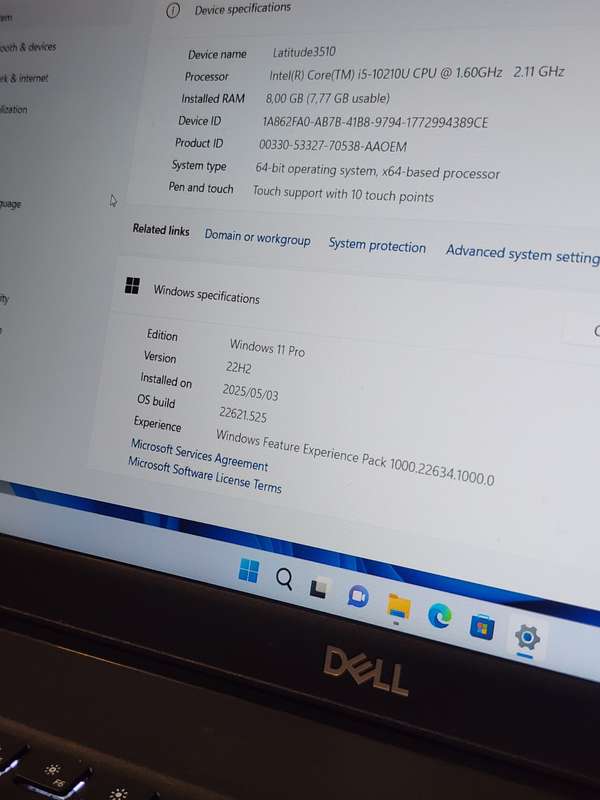 DELL LATITUDE  3510 CORE I5 10TH GEN 256NVME 8GIG RAM WINDOWS  11 PRO