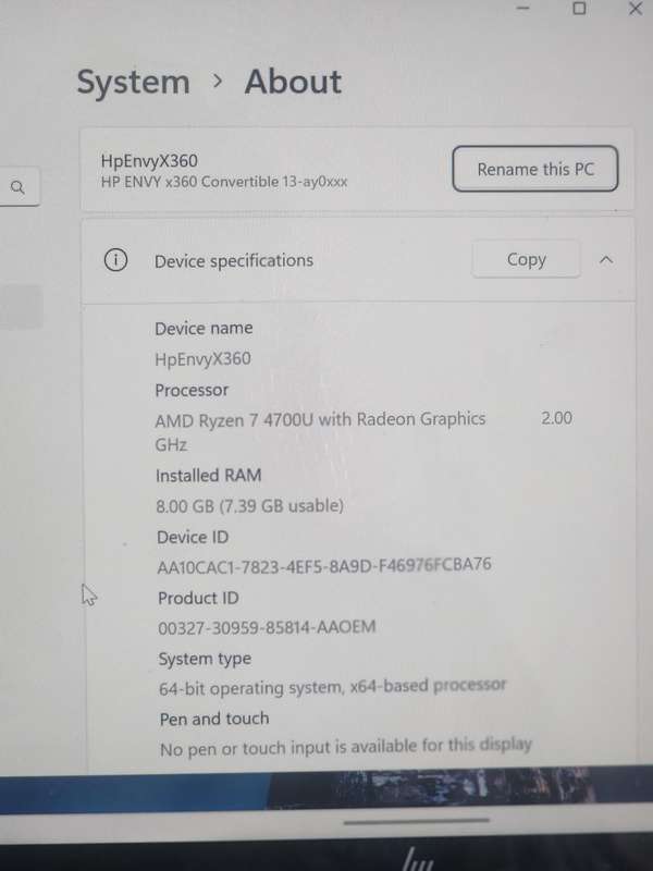 HP ENVY X360 CONVERTIBLE RYZEN 7 4700U512GIG NVME 8GIG RAM WINDOWS 11PRO 24H