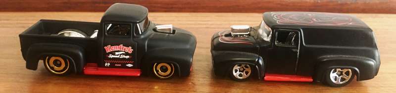 Lot of 2 1956 Ford F100 Pick-up & Panel Hotwheels 2019 & 2002 Black 1.64 Lose