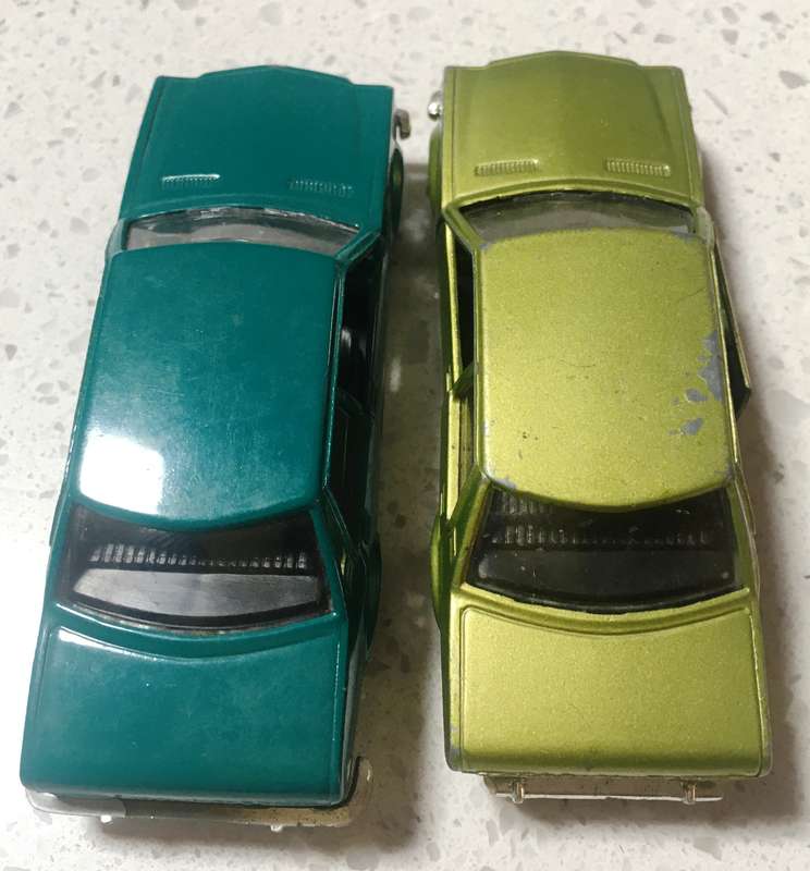 2 x Opel Rekord 1700 Polystill Loose Played With Green Metallic & Blue