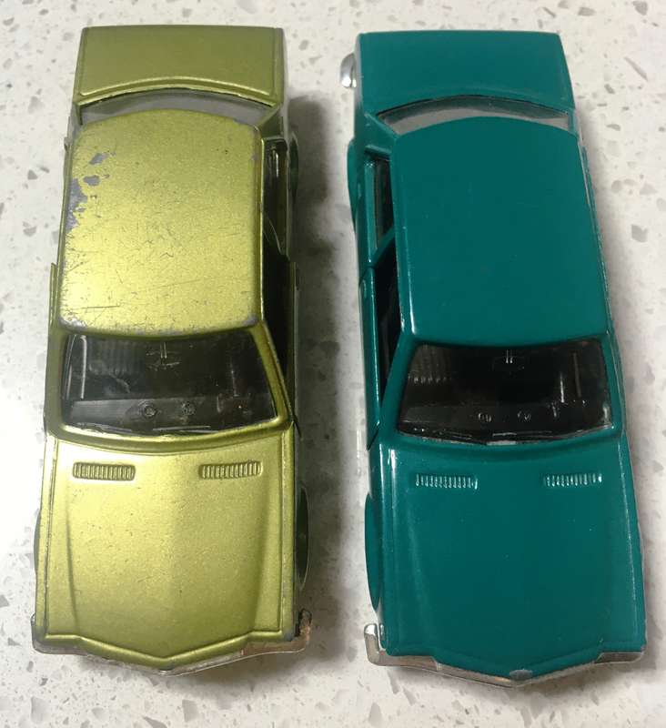 2 x Opel Rekord 1700 Polystill Loose Played With Green Metallic & Blue