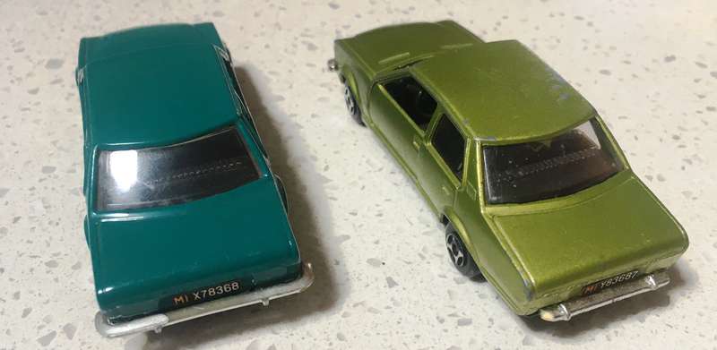 2 x Opel Rekord 1700 Polystill Loose Played With Green Metallic & Blue
