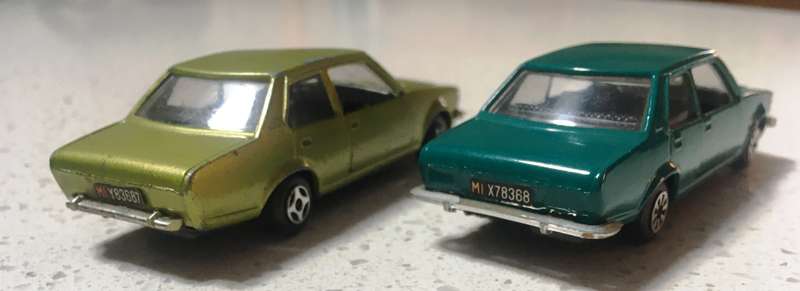 2 x Opel Rekord 1700 Polystill Loose Played With Green Metallic & Blue