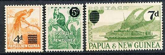 PAPUA NEW GUINEA 1957  -  Issues of 1952 Surcharged  FULL  SET    -  FINE MINT