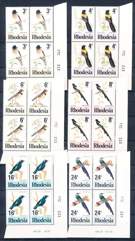 RHODESIA   - 1977   Birds  CORNER BLOCKS -   FINE MINT