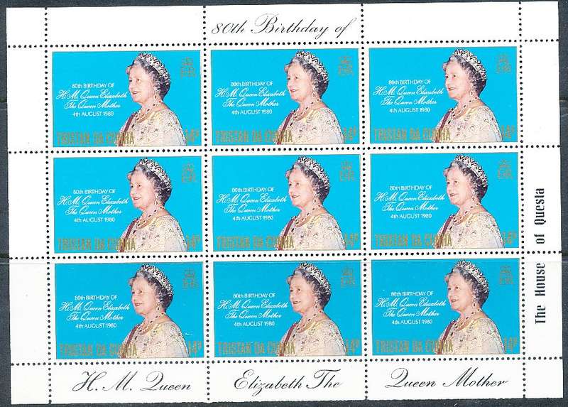 TRISTAN da CUNHA  - 1980   The Queen Mother  SHEET  -    FINE  MINT