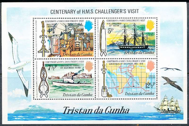 TRISTAN da CUNHA  - 1973    Visit of H.M.S. "Challenger" MINI-SHEET  -    FINE  MINT