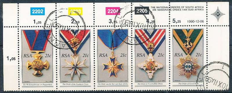 RSA   -  1991  -  National Orders -  CONTROL BLOCK  - FINE  POSTALLY USED