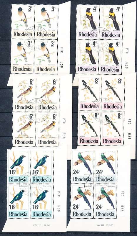 RHODESIA   - 1977   Birds  CORNER BLOCKS -   FINE CTO USED