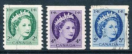 CANADA  1954  -  Queen Elizabeth II  COIL STAMPS  -  FINE USED