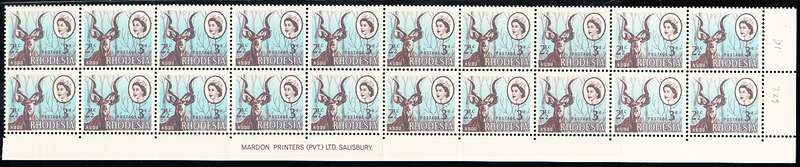RHODESIA   - 1967  DUAL CURRENCY  2 1/2c   strip of 20  -   FINE MINT