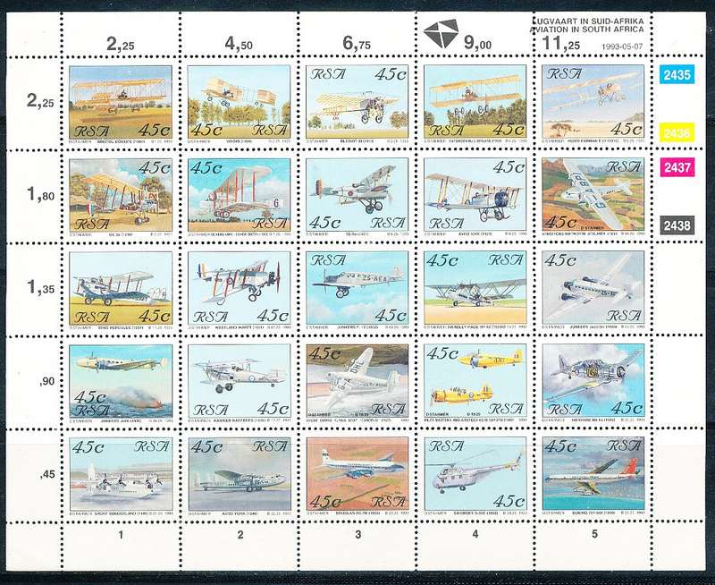 RSA   -  1993  - Aviation in South Africa FULL SHEET  - FINE  MINT