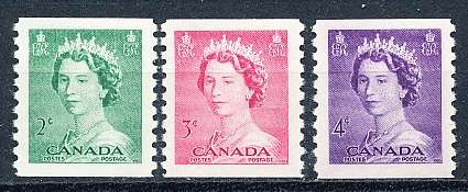 CANADA  1953  -  Queen Elizabeth II  COIL STAMPS   -  MINT