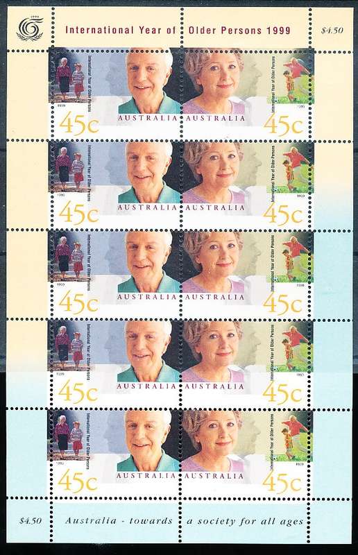 AUSTRALIA  1999 -   Year of the Senior  FULL  SHEET     -   FINE  MINT