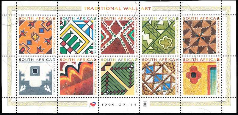 RSA  - 1999  -  Traditional Wall Art   FULL SHEET  - FINE  POSTALLY USED