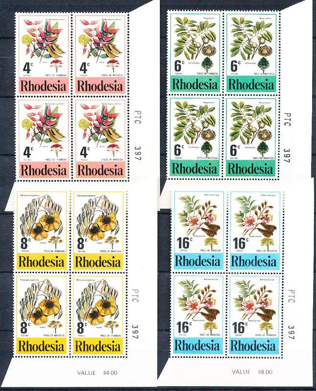 RHODESIA   - 1976   Tree Blossom  CORNER BLOCKS -   FINE MINT