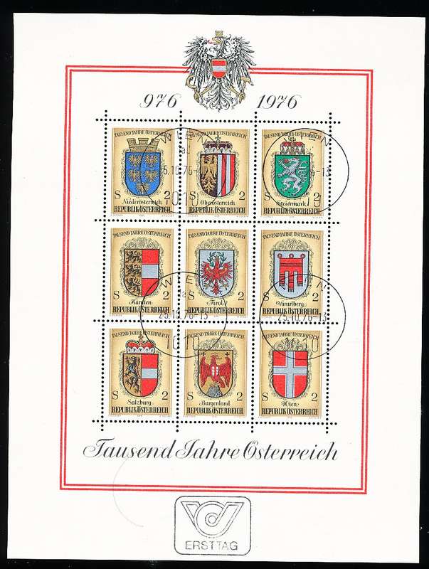 AUSTRIA  1976 -     Anniversary of Austria  MINI- SHEET  -   FINE  USED