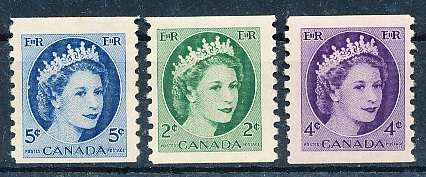 CANADA  1954  -  Queen Elizabeth II  COIL STAMPS  -  MINT