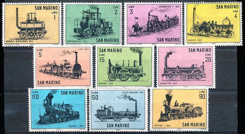 SAN MARINO  1964  -   Old Locomotives  FULL SET     - FINE  MINT