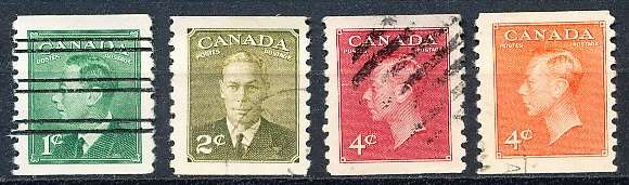 CANADA  1949  -    KGVI   Inscription: "POSTES POSTAGE"   COILS   -  FINE USED