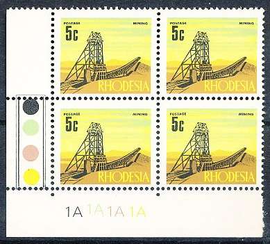 RHODESIA   - 1970   Industrial Development  5c  C/BLOCK  "A"    -   FINE MINT