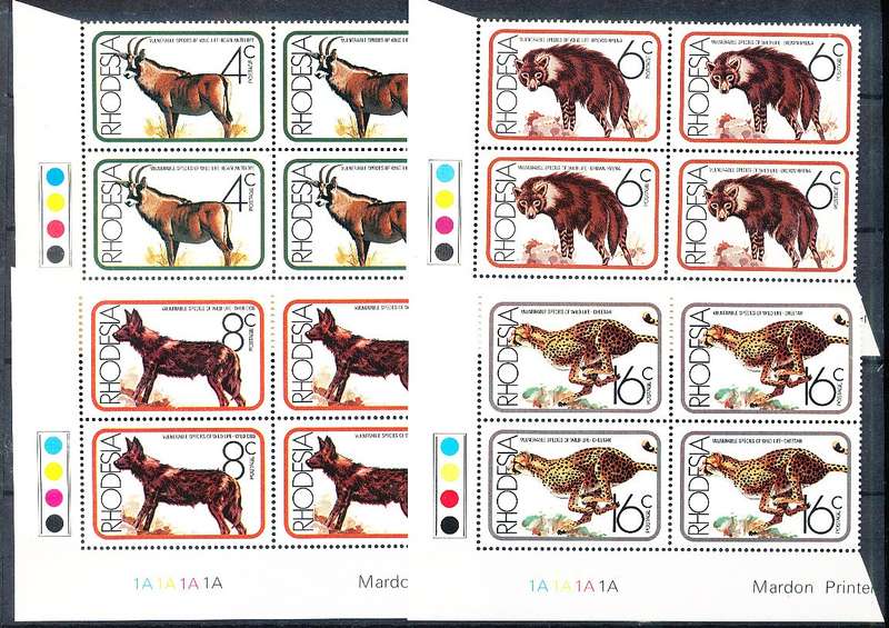 RHODESIA   - 1976   African Mammals  C/BLOCKS  "A"  -   FINE MINT
