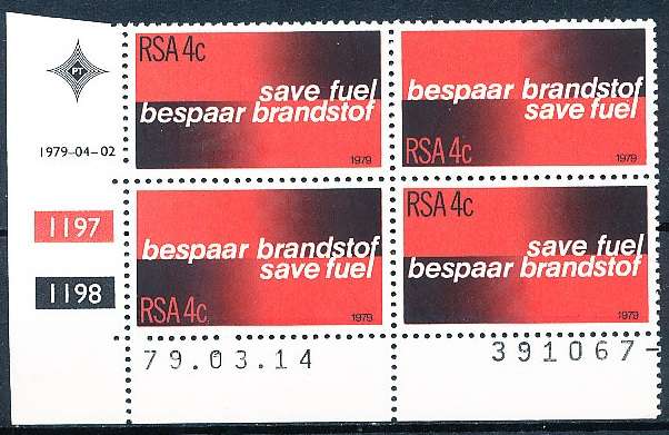 RSA  -  1979 -    Fuel Conservation  C/ BLOCK   -   FINE MINT