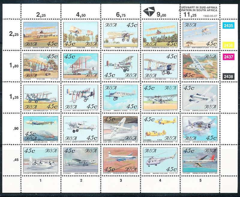 RSA   -  1993  - Aviation in South Africa FULL SHEET  - FINE  MINT