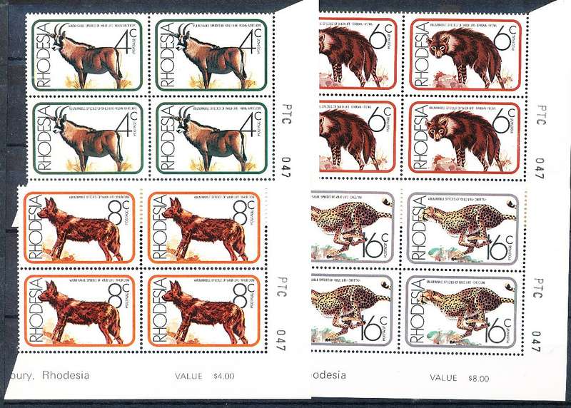 RHODESIA   - 1976   African Mammals  CORNER BLOCKS  -   FINE MINT