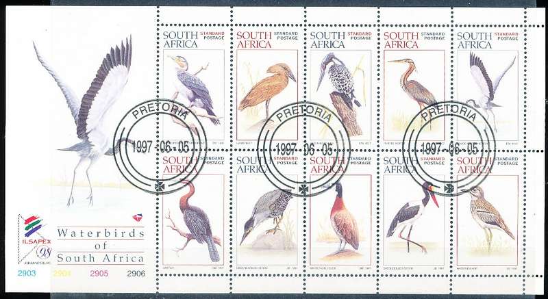RSA  - 1997  -     Waterbirds of South Africa  FULL SHEET  - FINE  CTO USED