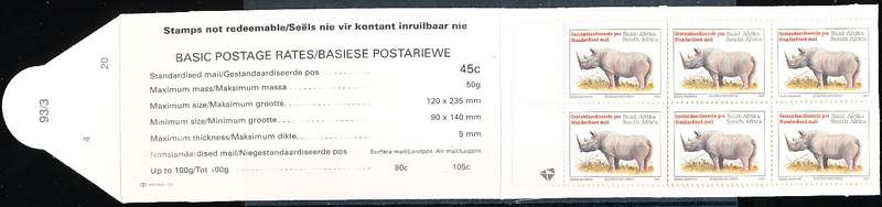 RSA  - 1993  -  RHINO   BOOKLET    - FINE MINT