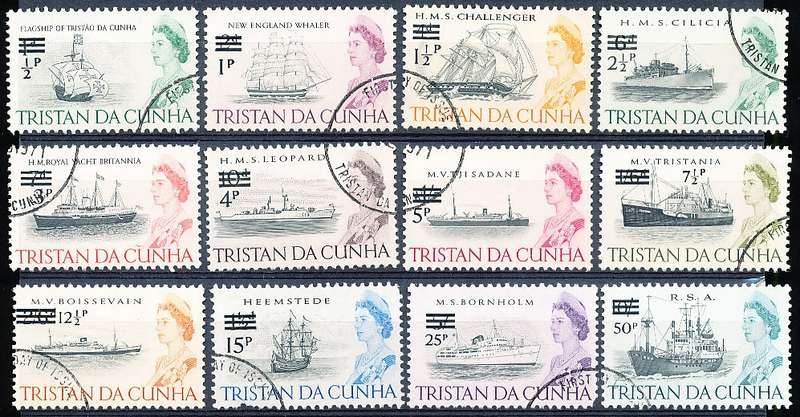 TRISTAN da CUNHA  - 1971    Ships Stamps of 1965 Surcharged  SET  -    FINE  USED