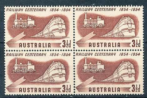 AUSTRALIA  1954 -     Anniversary of the Railway  -  FINE  MINT BLOCK OF 4
